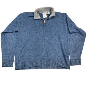 Oscar de la Renta Mens Blue Quarter Zip Pullover Sweater Wool Blend XL